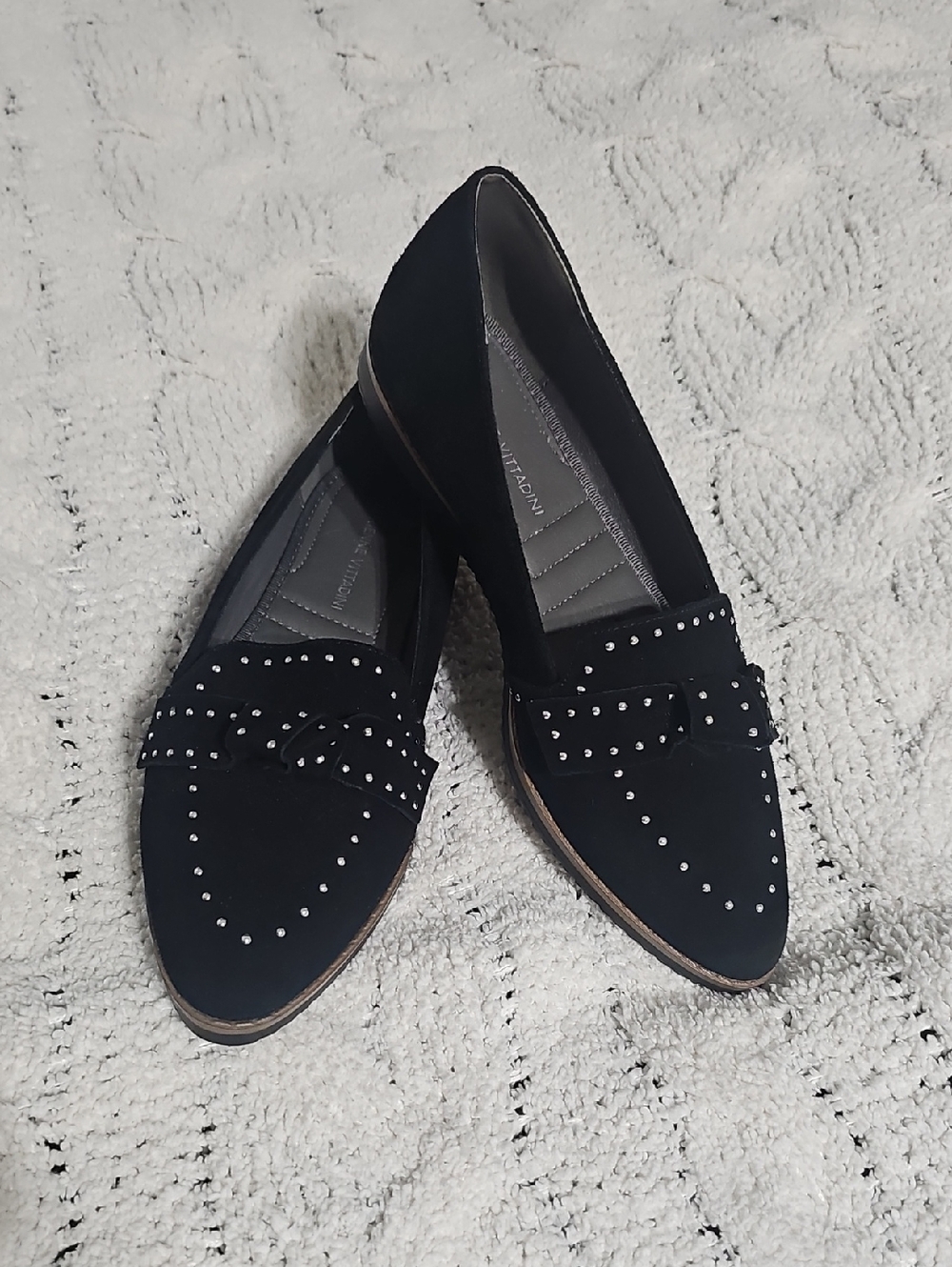 Adrienne Vittadini Laverne Black Studded Pointed Loafers
